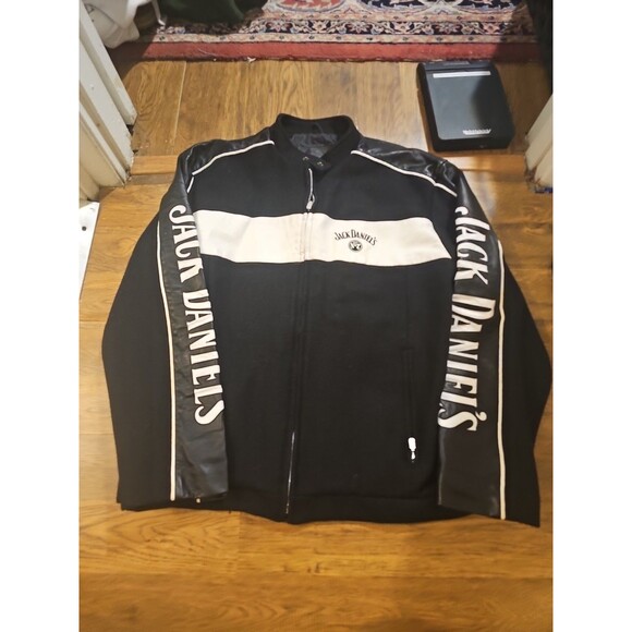 Jack Daniels Wool Leather Sleeves Bomber Moto Jacket Adult XL